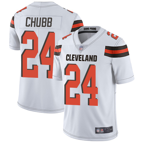 Cleveland Browns Nick Chubb Men White Limited Jersey 24 NFL Football Road Vapor Untouchable